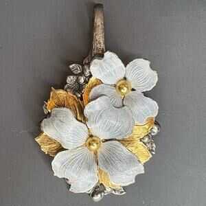 Handmade Spoon Pendant Floral Flower Spoon Pendant Blue Gold Necklace Rowley